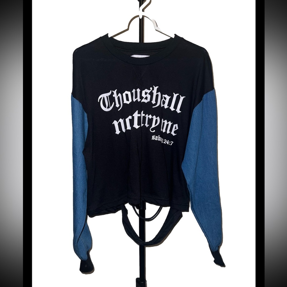 NWOT Thrill Jeans Denim Crew Neck Juniors Sz 1X Distressed Long Sle Sweater Top
